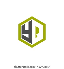 Initial letters YQ negative space hexagon shape logo green black gray