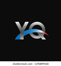 Initial letters YQ overlapping movement swoosh logo, metal silver blue red color on black background