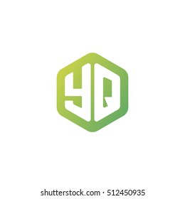 Initial letters YQ rounded hexagon shape green simple modern logo