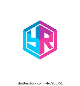 Initial letters YR hexagon box shape logo blue pink purple