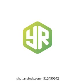 Initial letters YR rounded hexagon shape green simple modern logo