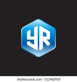 Initial letters YR rounded hexagon shape blue modern logo