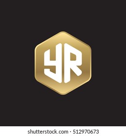 Initial letters YR rounded hexagon shape gold modern logo