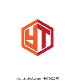Initial letters YT hexagon shape logo red orange