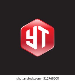 Initial letters YT rounded hexagon shape red modern logo
