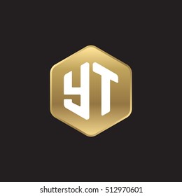Initial letters YT rounded hexagon shape gold modern logo