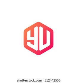 Initial letters YU rounded hexagon shape red orange simple modern logo