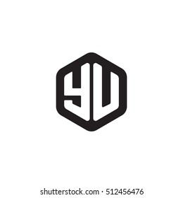 Initial letters YU rounded hexagon shape monogram black simple modern logo