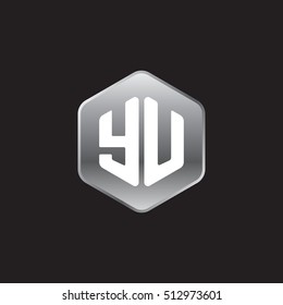 Initial letters YU rounded hexagon shape silver modern logo