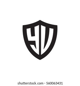 Initial letters YU, YV, shield shape black monogram logo