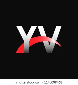 Initial letters YV overlapping movement swoosh logo, metal silver red color on black blackground