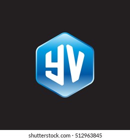 Initial letters YV rounded hexagon shape blue modern logo