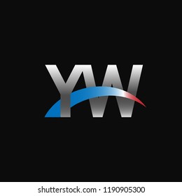 Initial letters YW overlapping movement swoosh logo, metal silver blue red color on black background