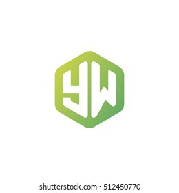 Initial letters YW rounded hexagon shape green simple modern logo
