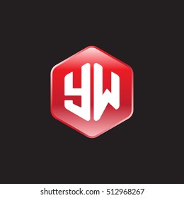 Initial letters YW rounded hexagon shape red modern logo