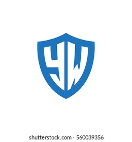 Initial letters YW shield shape blue simple logo