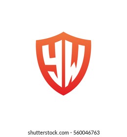 Initial letters YW shield shape red simple logo