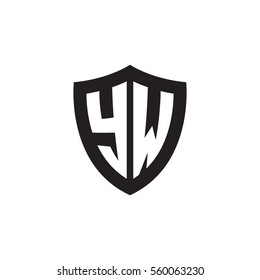 Initial letters YW shield shape black monogram logo