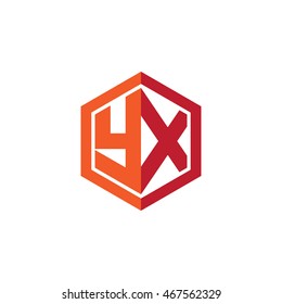 Initial letters YX hexagon shape logo red orange