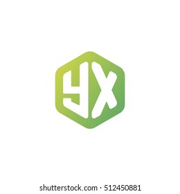 Initial letters YX rounded hexagon shape green simple modern logo