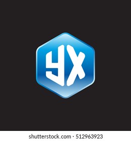 Initial letters YX rounded hexagon shape blue modern logo