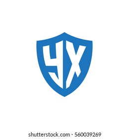 Initial letters YX shield shape blue simple logo