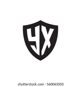 Initial letters YX shield shape black monogram logo