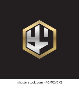 Initial letters YY negative space hexagon shape logo silver gold