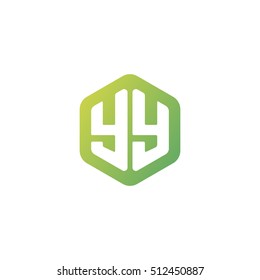 Initial letters YY rounded hexagon shape green simple modern logo