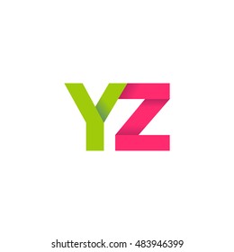 Initial letters YZ overlapping fold logo green magenta