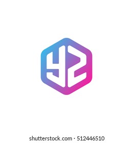 Initial letters YZ rounded hexagon shape blue pink purple simple modern logo
