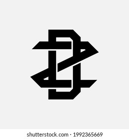 Initial letters Z, D, ZD or DZ overlapping, interlocked monogram logo, black color on white background