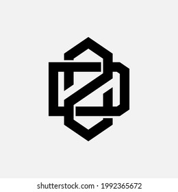 Letras iniciales superpuestas Z, D, ZD o DZ, logotipo de monograma interbloqueado, color negro sobre fondo blanco