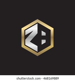 Initial letters ZB negative space hexagon shape logo silver gold
