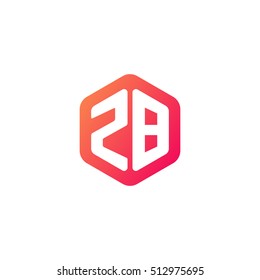 Initial letters ZB rounded hexagon shape red orange simple modern logo