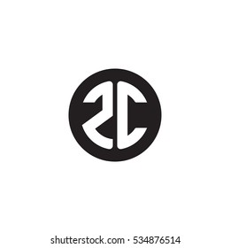 Initial letters ZC circle shape monogram black simple logo