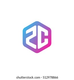 Initial letters ZC rounded hexagon shape blue pink purple simple modern logo