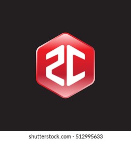 Initial letters ZC rounded hexagon shape red modern logo