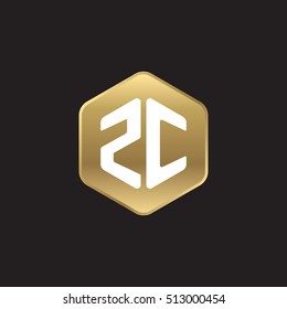 Initial letters ZC rounded hexagon shape gold modern logo