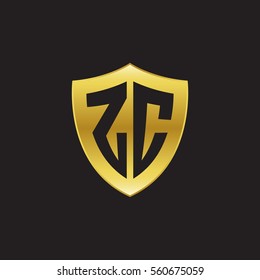 Initial letters ZC shield shape gold logo