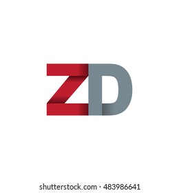 Initial letters ZD overlapping fold logo red gray