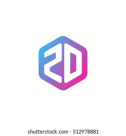 Initial letters ZD rounded hexagon shape blue pink purple simple modern logo
