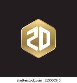 Initial letters ZD rounded hexagon shape gold modern logo