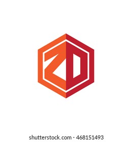Letras iniciales ZD, ZO, forma hexagonal logo rojo naranja