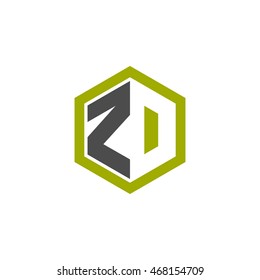 Initial letters ZD, ZO, negative space hexagon shape logo green black gray