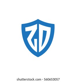 Initial letters ZD, ZO, shield shape blue simple logo