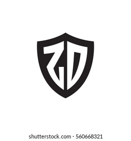 Initial letters ZD, ZO, shield shape black monogram logo