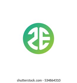 Initial letters ZE circle shape green simple logo