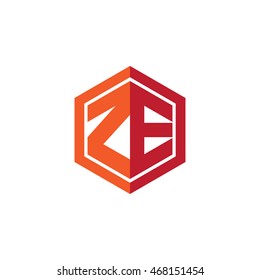 Initial letters ZE hexagon shape logo red orange