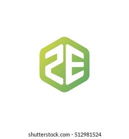 Initial letters ZE rounded hexagon shape green simple modern logo